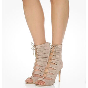 Joie Anja Lace-Up Cage Mousse Tan Heel Bootie Size 39/ US 9